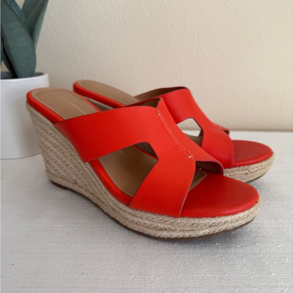 REPORT Dentril Bright Orange Espadrille Wedge Slide Sandals